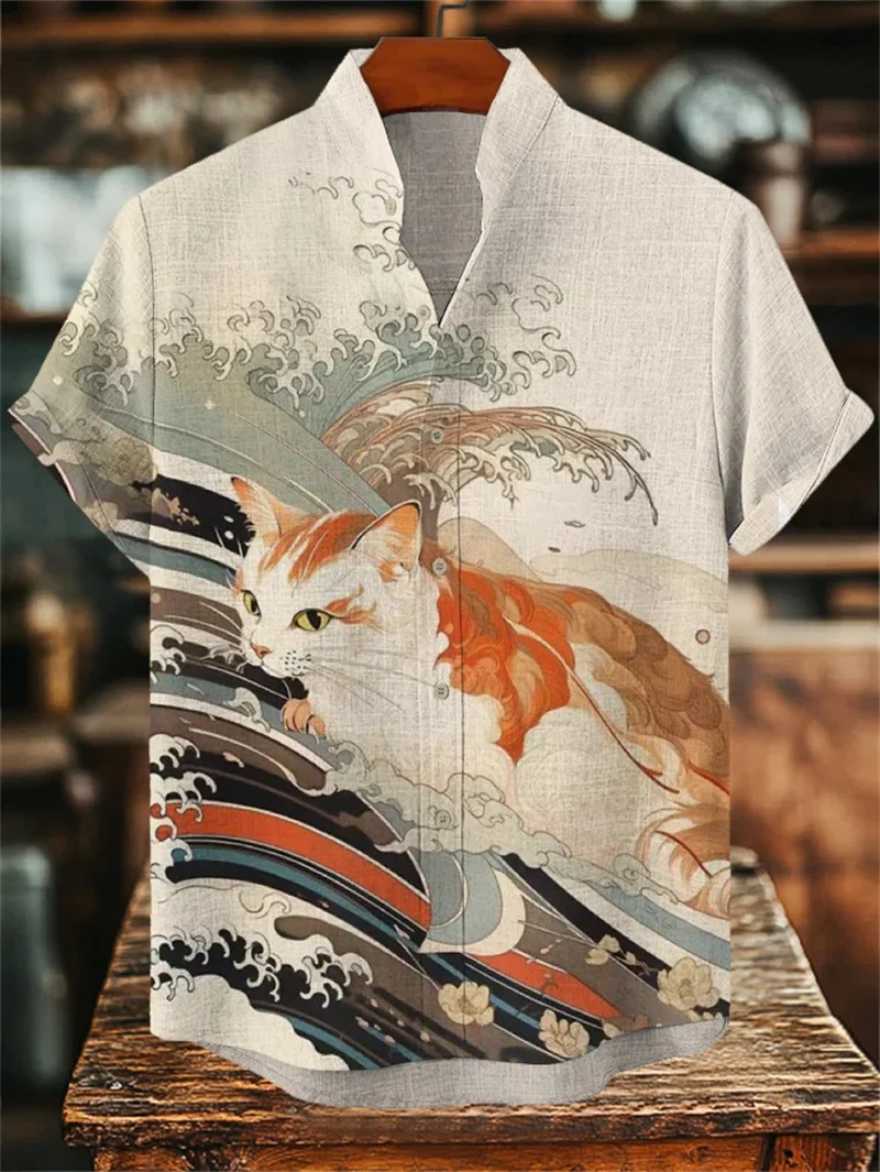 New retro and stylish linen short sleeved shirt for men, Kanagawa Wave 3D printed casual top clothing
New retro and stylish linen short sleeved shirt for men, Kanagawa Wave 3D printed casual top clothing