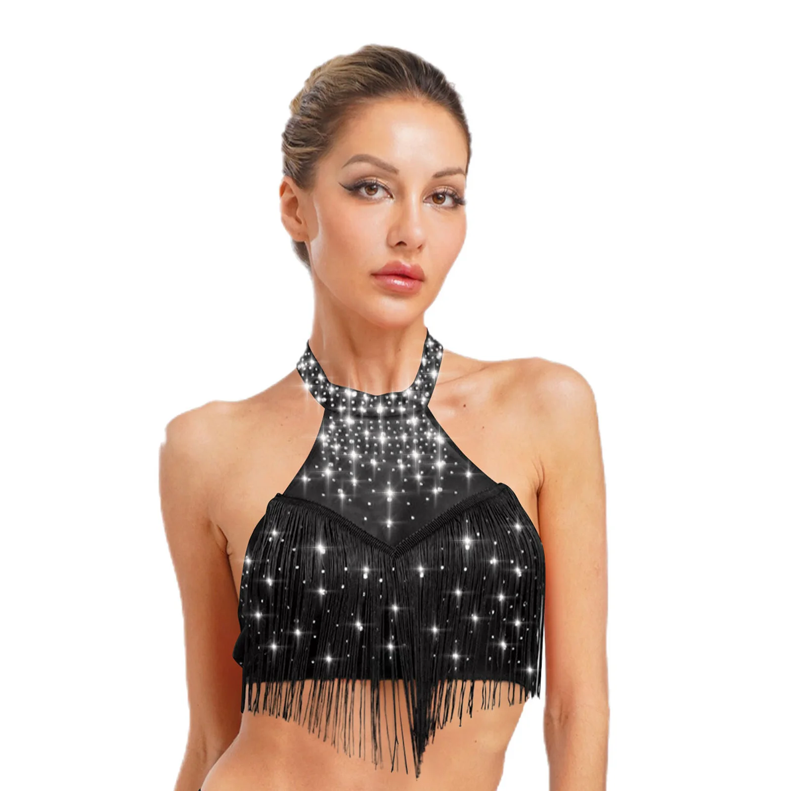 Womens Lyrical Modern Dance Costume Halter Sheer Mesh Crop Tops Salsa Samba Belly Dance Wear for Stage Party Dance Performance
Womens Lyrical Modern Dance Costume Halter Sheer Mesh Crop Tops Salsa Samba Belly Dance Wear for Stage Party Dance Performance