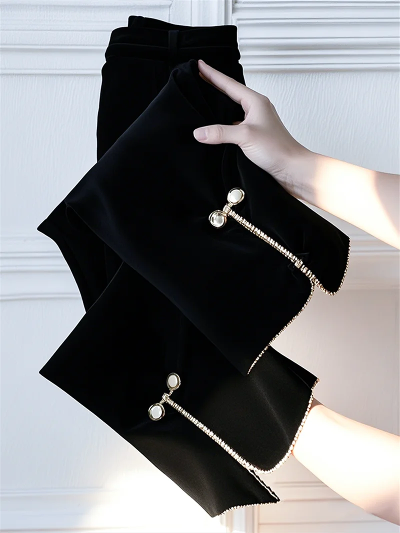 Women Split Casual Autumn Winter Ankle Length Trousers Chic 548A High End Chinese Style Black Wide Legs Velvet Pants
Women Split Casual Autumn Winter Ankle Length Trousers Chic 548A High End Chinese Style Black Wide Legs Velvet Pants