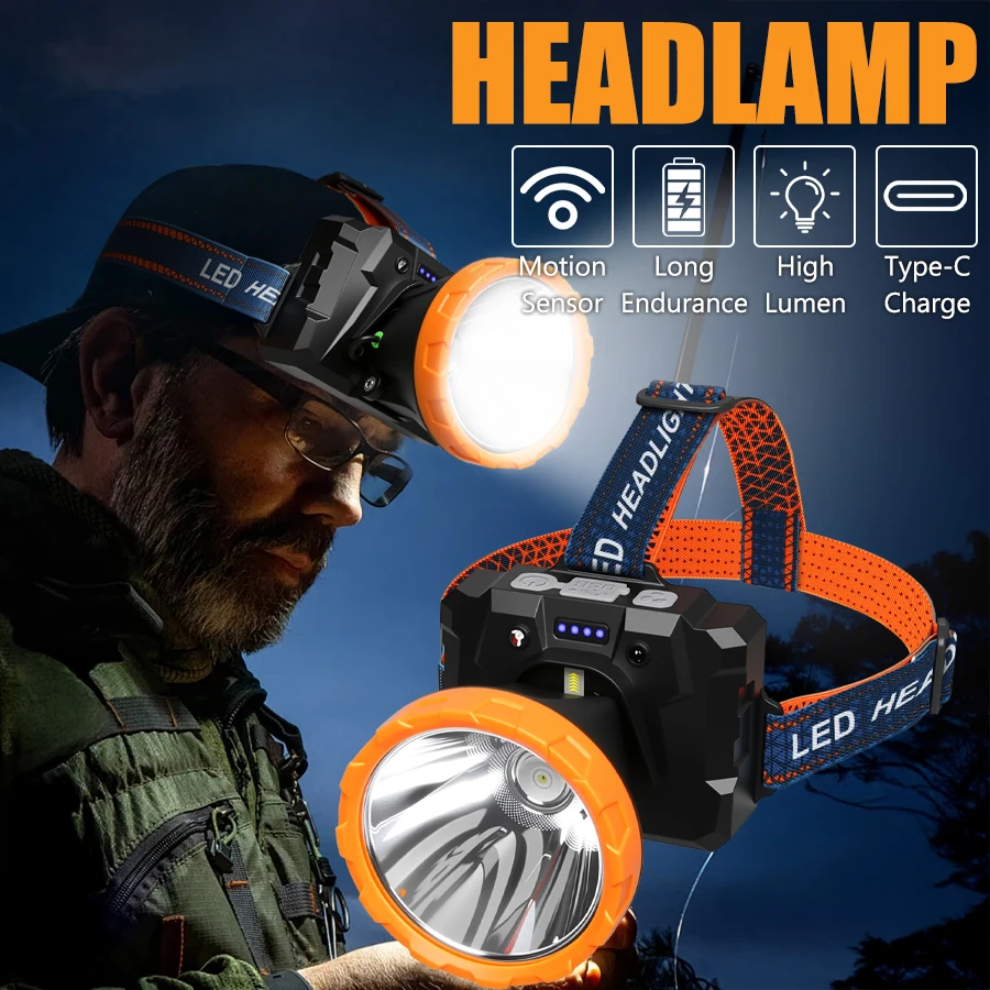 High Power Led Headlamp Type C Rechargeable Sensor Head Flashlight Built in Fan Outdoor Waterproof Emegency Camping Lantern
High Power Led Headlamp Type C Rechargeable Sensor Head Flashlight Built in Fan Outdoor Waterproof Emegency Camping Lantern