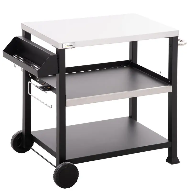 3-Shelf Outdoor Grill Cart Table with Side Handle, Stainless Steel Pizza Oven Stand on Wheels, Black
3-Shelf Outdoor Grill Cart Table with Side Handle, Stainless Steel Pizza Oven Stand on Wheels, Black