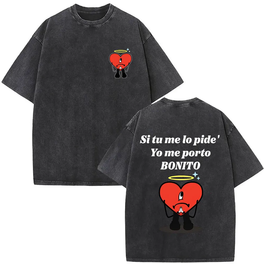 Washed Vintage Rapper Bad Bunny T-shirt Un Verano Sin Ti Si Tu Me Lo Pides Yo Me Porto Bonito T Shirts Men Hip Hop Streetwear
Washed Vintage Rapper Bad Bunny T-shirt Un Verano Sin Ti Si Tu Me Lo Pides Yo Me Porto Bonito T Shirts Men Hip Hop Streetwear