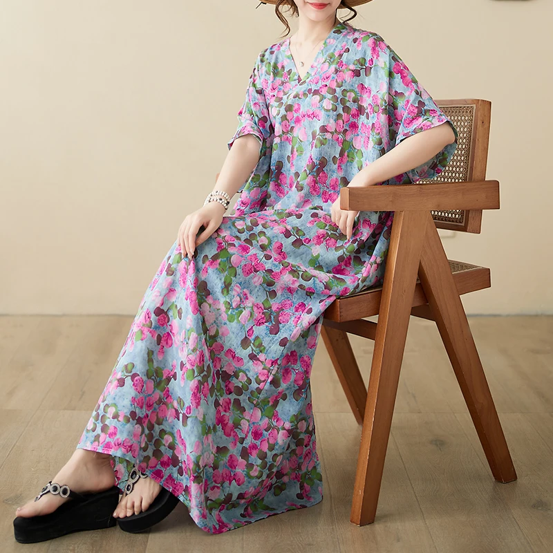 V-Neck Loose Cotton Linen Long Beach Skirt Summer Artistic Women's Dress Retro Red Flower Large Size Citywalk Batwing Sleeve
V-Neck Loose Cotton Linen Long Beach Skirt Summer Artistic Women's Dress Retro Red Flower Large Size Citywalk Batwing Sleeve