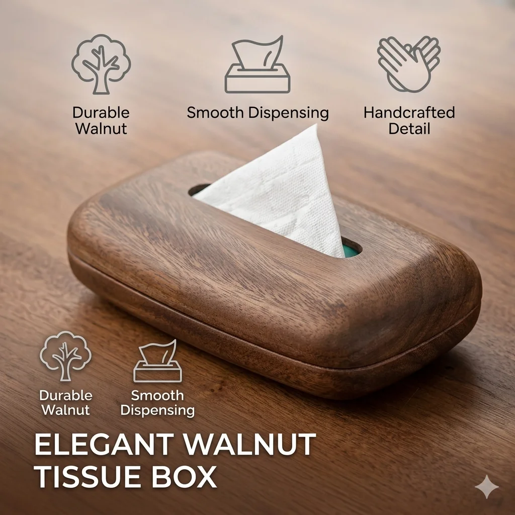 Premium Walnut Wood Tissue Box Cover, Polished Finish Easy Refill Decorative Tissue Holder for Desk Bathroom Living Room
Premium Walnut Wood Tissue Box Cover, Polished Finish Easy Refill Decorative Tissue Holder for Desk Bathroom Living Room