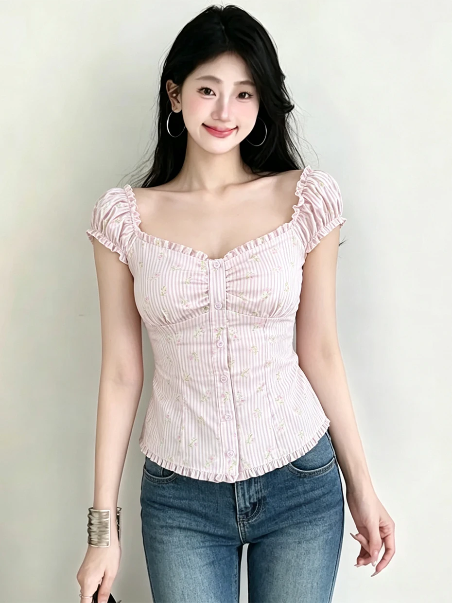 Sweet Style Striped Bubble Sleeve Short Sleeve Shirt Women Summer Waist Cinching Design Unique Short Length Top for Various O...
Sweet Style Striped Bubble Sleeve Short Sleeve Shirt Women Summer Waist Cinching Design Unique Short Length Top for Various O...