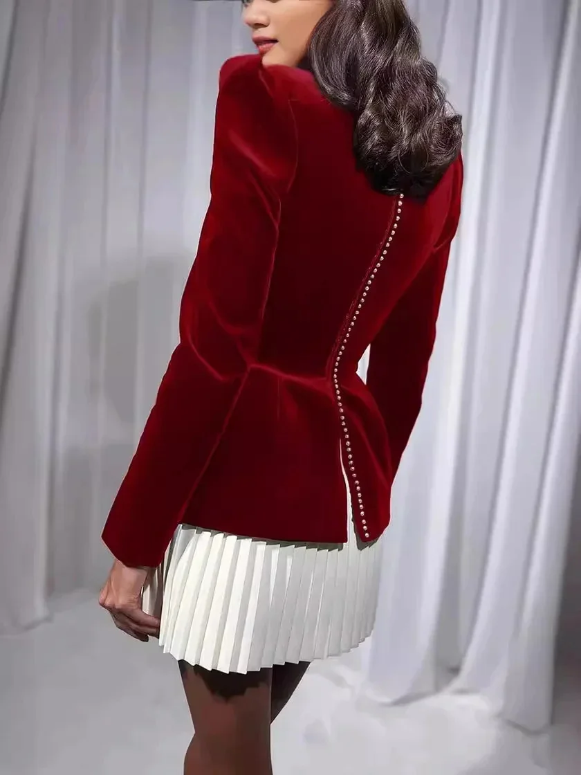Fashion Contrasting Pleated Hem Velvet Mini Dress Elegant Square Neck Shoulder Pad Short Gowns Autumn Lady Evening Party Vestido
Fashion Contrasting Pleated Hem Velvet Mini Dress Elegant Square Neck Shoulder Pad Short Gowns Autumn Lady Evening Party Vestido