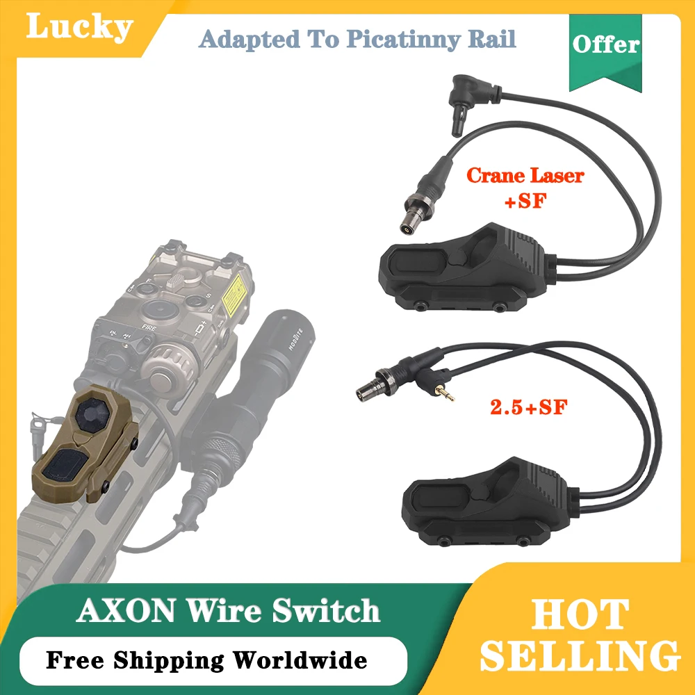 AXON Two-Wire Dual Function Pressure Switch/Hunting Scout Flashlight PEQ Laser Pushbutton SF/2.5/Crane Plug,Fit Picatinny Rail
AXON Two-Wire Dual Function Pressure Switch/Hunting Scout Flashlight PEQ Laser Pushbutton SF/2.5/Crane Plug,Fit Picatinny Rail