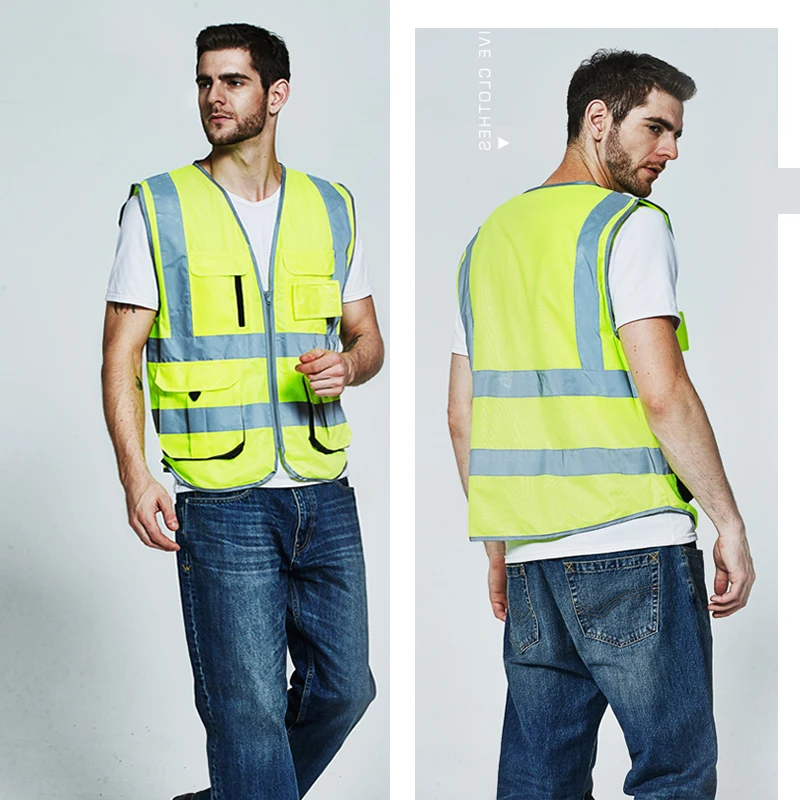 Men's yellow safety reflective vest with zipper fluorescent safety waistcoat logo printing
Men's yellow safety reflective vest with zipper fluorescent safety waistcoat logo printing