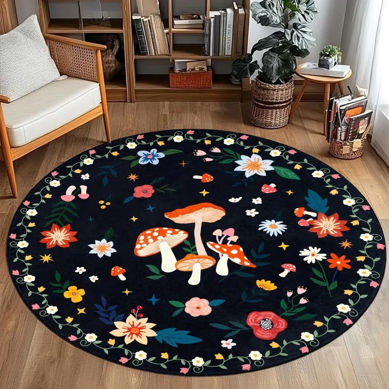 Bohemian Living Room Carpet Mushroom Floral Print Round Bedroom Rugs Machine Washable Non-slip Light Luxury Decorative Sofa Mats
Bohemian Living Room Carpet Mushroom Floral Print Round Bedroom Rugs Machine Washable Non-slip Light Luxury Decorative Sofa Mats