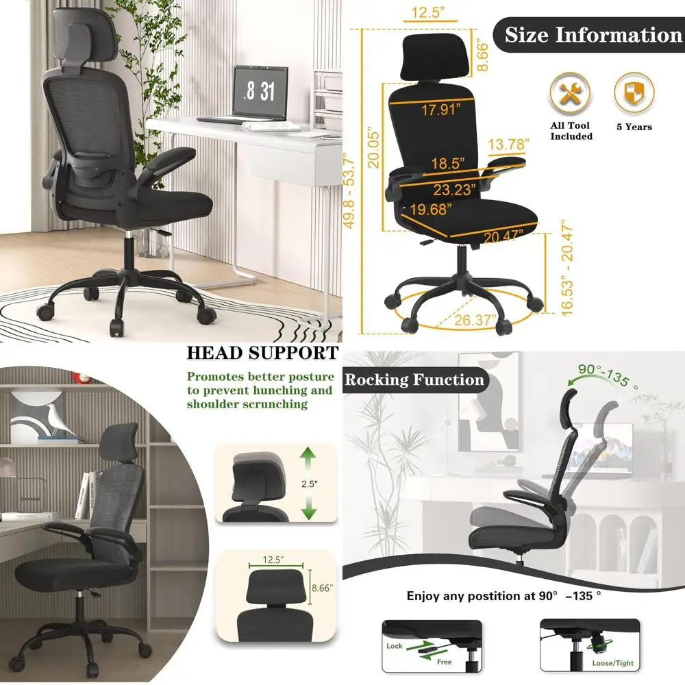 Ergonomic Office Chair for Extended Use and Back Support with Adjustable Lumbar and Headrest Pillow, High-Density Foam Seat
Ergonomic Office Chair for Extended Use and Back Support with Adjustable Lumbar and Headrest Pillow, High-Density Foam Seat