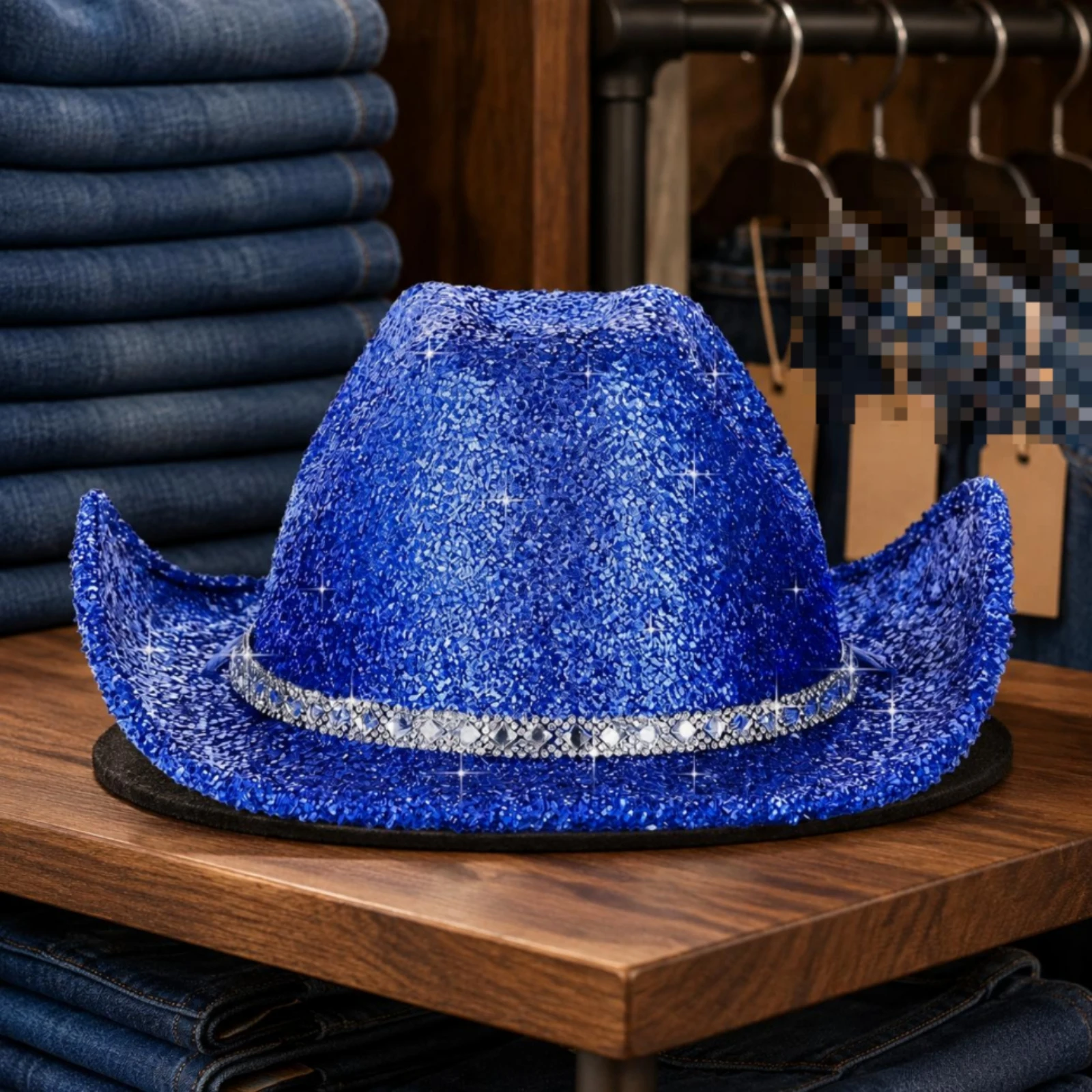 Glittering Blue Cowboy Hat Glittery Jean Fabric Cowboy Hat Headwear Tall Crown Accessory Decorative Band
Glittering Blue Cowboy Hat Glittery Jean Fabric Cowboy Hat Headwear Tall Crown Accessory Decorative Band