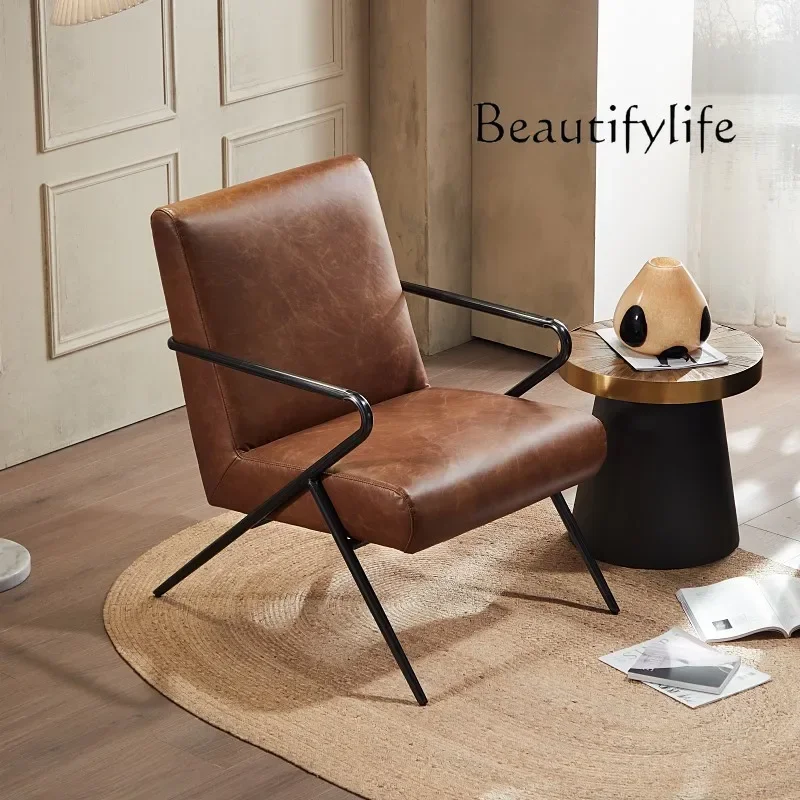 D29 Modern Simple Nordic Oil Wax Leather Wrought Iron Single Sofa Living Room Balcony Medieval Casual Leather Recliner
D29 Modern Simple Nordic Oil Wax Leather Wrought Iron Single Sofa Living Room Balcony Medieval Casual Leather Recliner