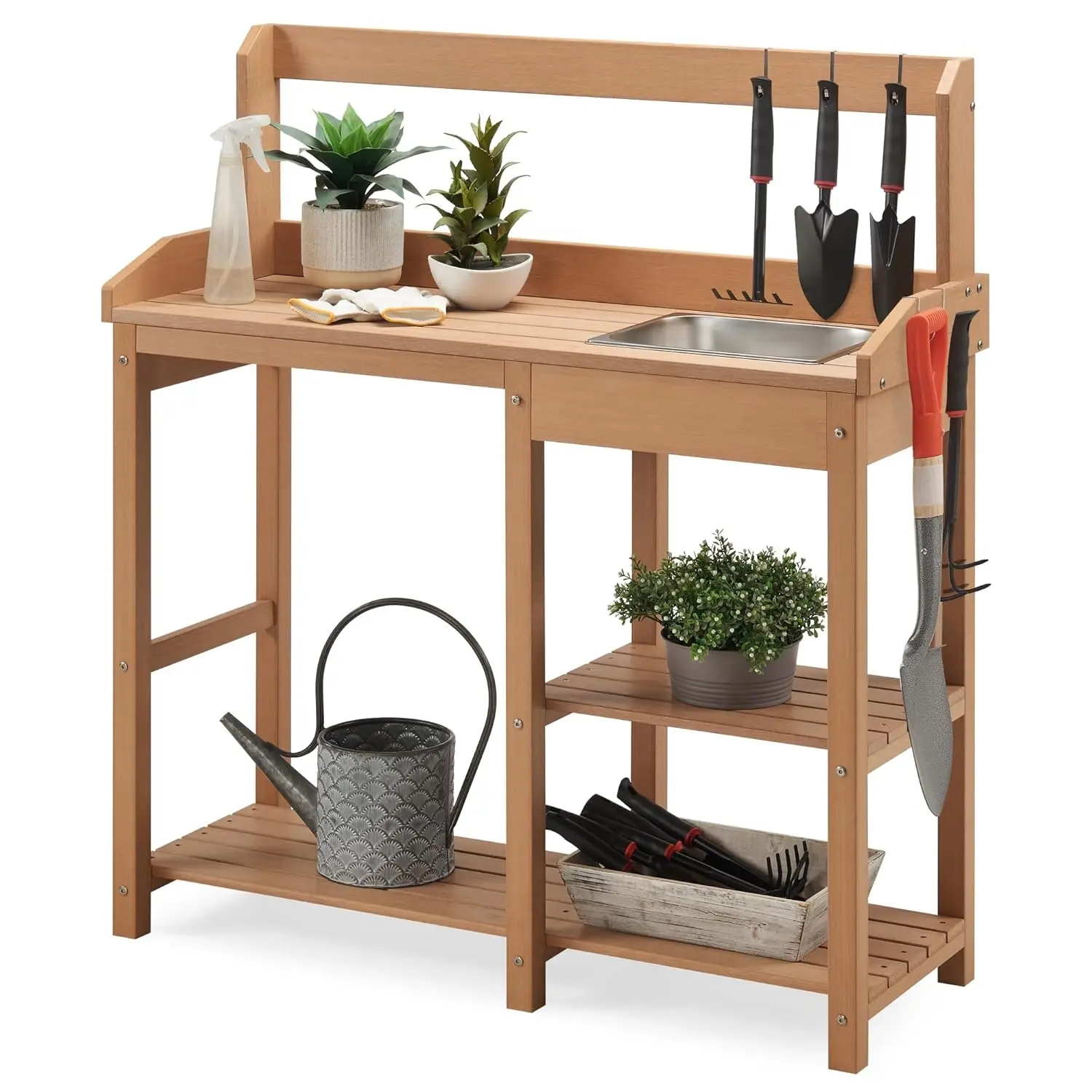 Outdoor Potting Bench with Sink, Rot-Resistant HDPE Potting Table for Outside Garden, All-Weather Use, (Teak)
Outdoor Potting Bench with Sink, Rot-Resistant HDPE Potting Table for Outside Garden, All-Weather Use, (Teak)