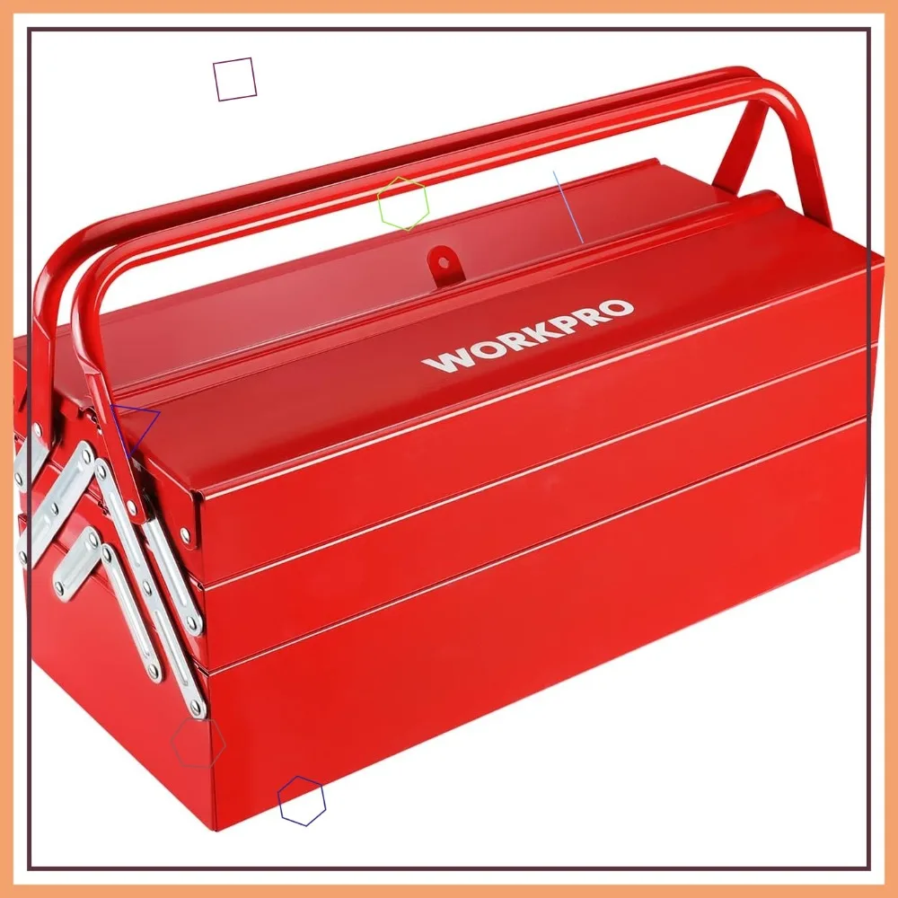 18-дюймовый красный металлический ящик для инструментов, складной контейнер для хранения с 3 уровнями и 5 лотками для многофункциональной организации
18-дюймовый красный металлический ящик для инструментов, складной контейнер для хранения с 3 уровнями и 5 лотками для многофункциональной организации