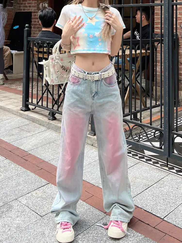 Retro Wash Pink Gradient Blush Jeans For Women'S Spring Hot High-Waist Loose Floor Pants
Retro Wash Pink Gradient Blush Jeans For Women'S Spring Hot High-Waist Loose Floor Pants