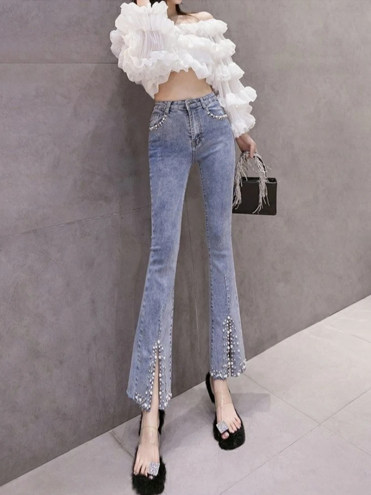 2026 Summer New High Waist Flare Jeans Women Stretch Ankle-Length Beaded Slim Fit Slit Hem Casual Denim Trousers
2026 Summer New High Waist Flare Jeans Women Stretch Ankle-Length Beaded Slim Fit Slit Hem Casual Denim Trousers