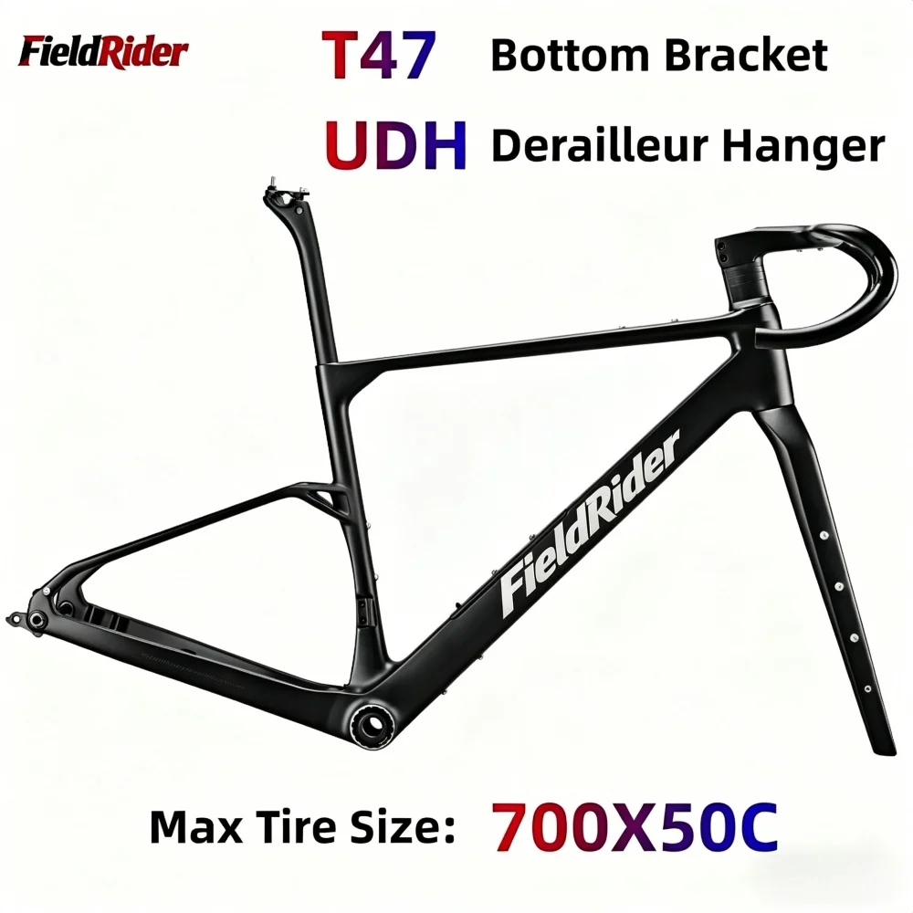 R003 2026 T1100 Carbon Gravel Frame 700*50C Full Internal Cable Routing Disc Brake T47 BB UDH Hanger Lightweight Off-Road Cycloc
R003 2026 T1100 Carbon Gravel Frame 700*50C Full Internal Cable Routing Disc Brake T47 BB UDH Hanger Lightweight Off-Road Cycloc