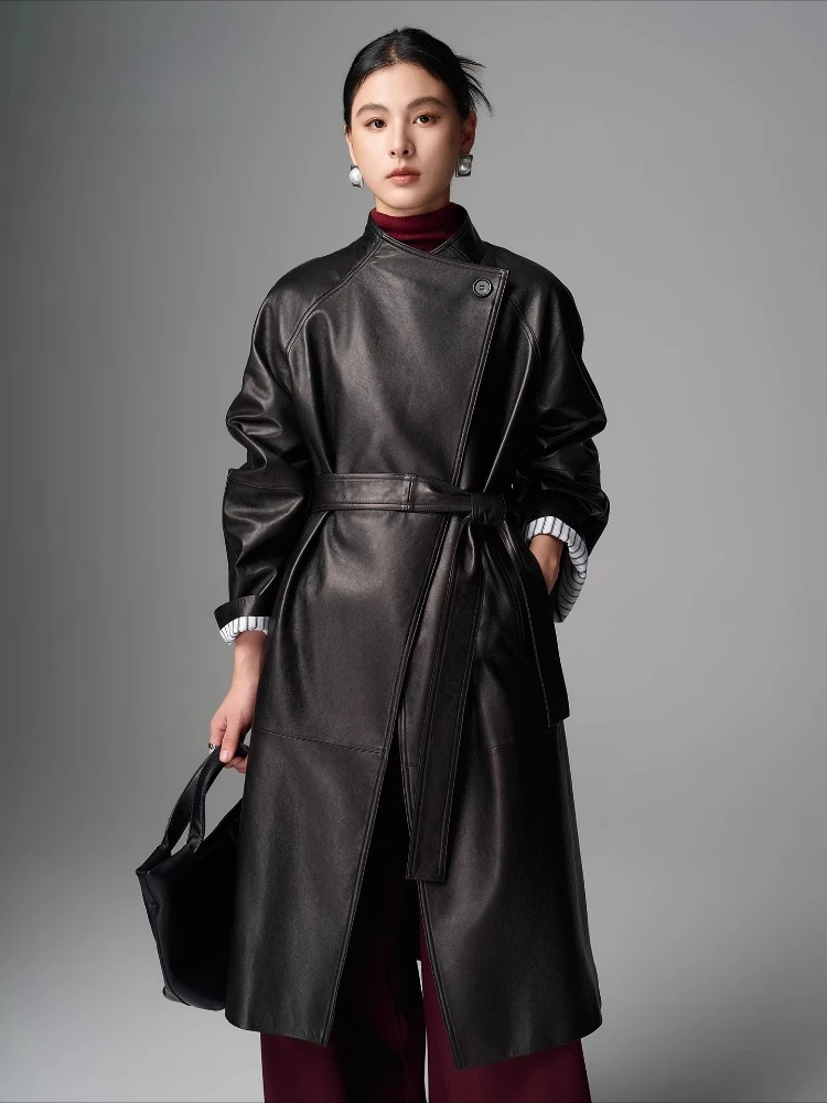 Casual Long Genuine Leather Jackets Women Autumn Winter High-end Simple Stand Collar Black Real Sheepskin Trench Coat with Belt
Casual Long Genuine Leather Jackets Women Autumn Winter High-end Simple Stand Collar Black Real Sheepskin Trench Coat with Belt