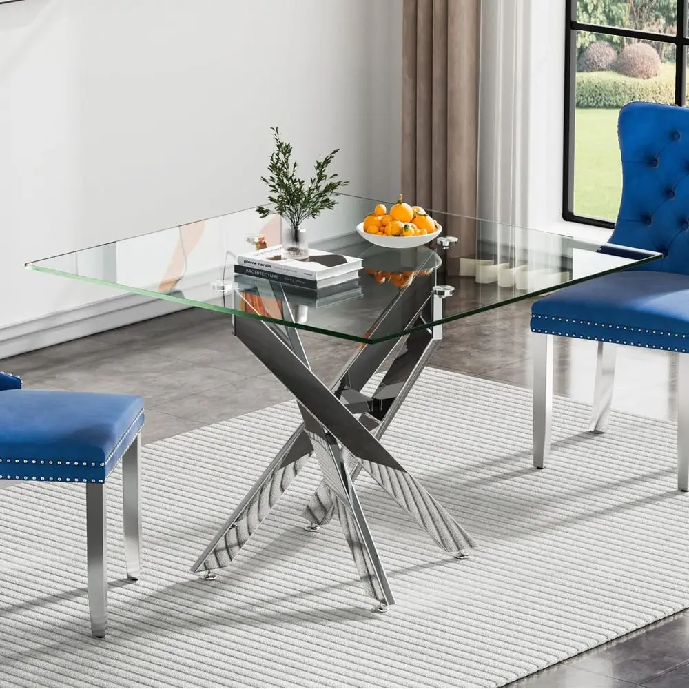 Stylish 35.4 Square Clear Glass Dining Table with Silver Legs for 2-4 People
Stylish 35.4 Square Clear Glass Dining Table with Silver Legs for 2-4 People