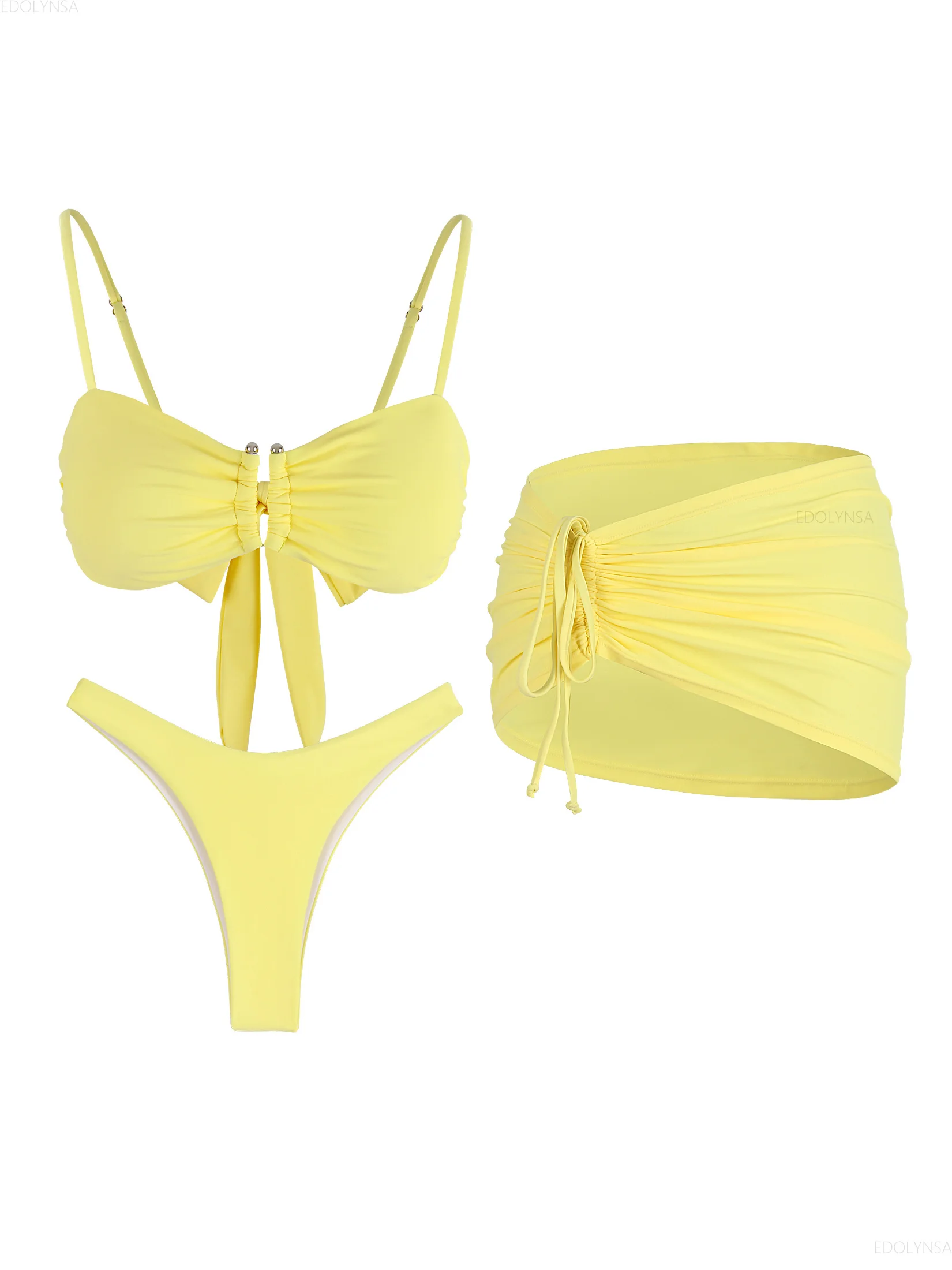 Drawstring Ruffle Swimsuit Butter Yellow 3 Piece Bikini U Neck Bathing Suit with Mini Skirt Cover Up Beach Vacation Outfit K246
Drawstring Ruffle Swimsuit Butter Yellow 3 Piece Bikini U Neck Bathing Suit with Mini Skirt Cover Up Beach Vacation Outfit K246