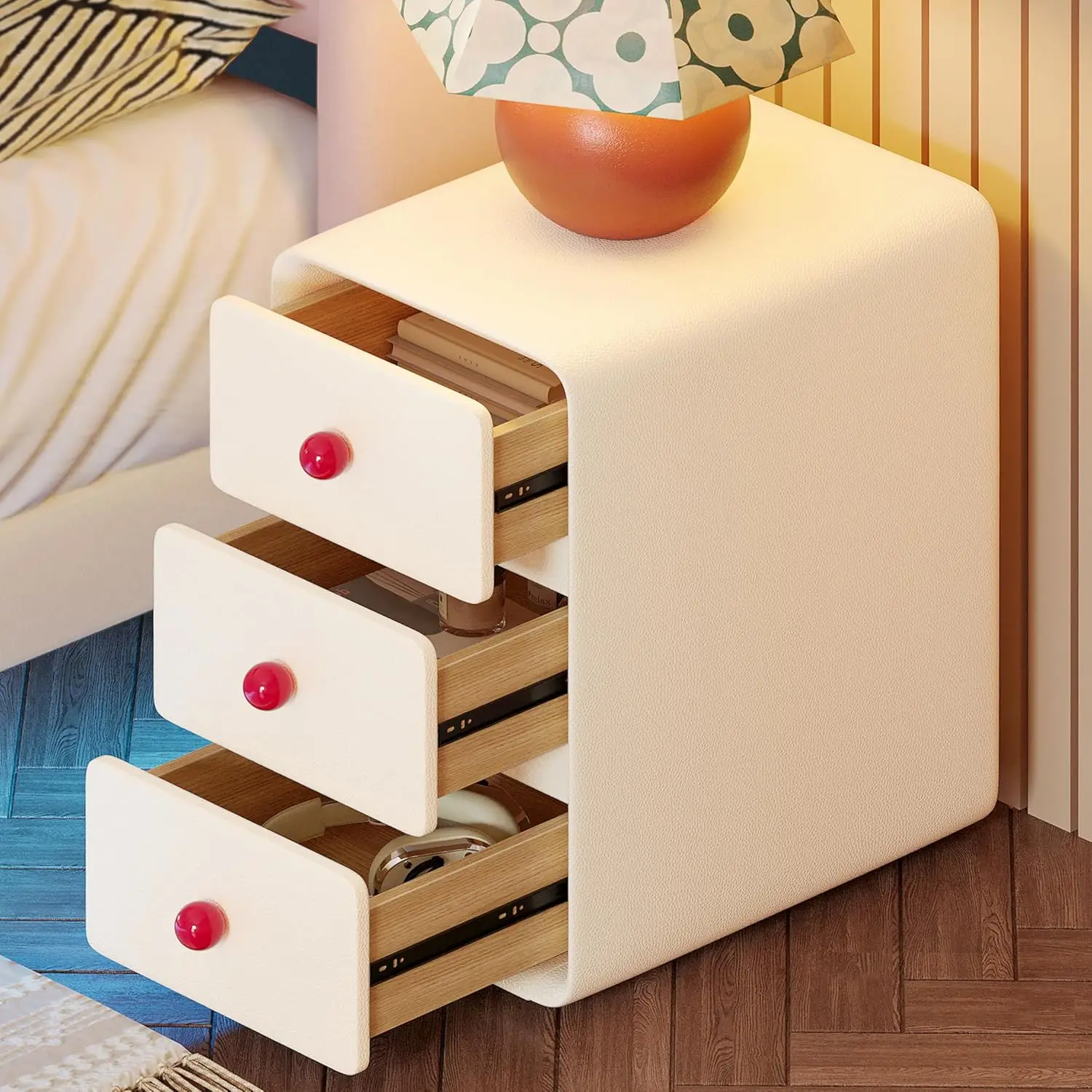 Modern Leather Nightstand, Narrow Beside Table with 3 Drawers and Silent Slides, Cream Style Small Side Table for Bedroom
Modern Leather Nightstand, Narrow Beside Table with 3 Drawers and Silent Slides, Cream Style Small Side Table for Bedroom