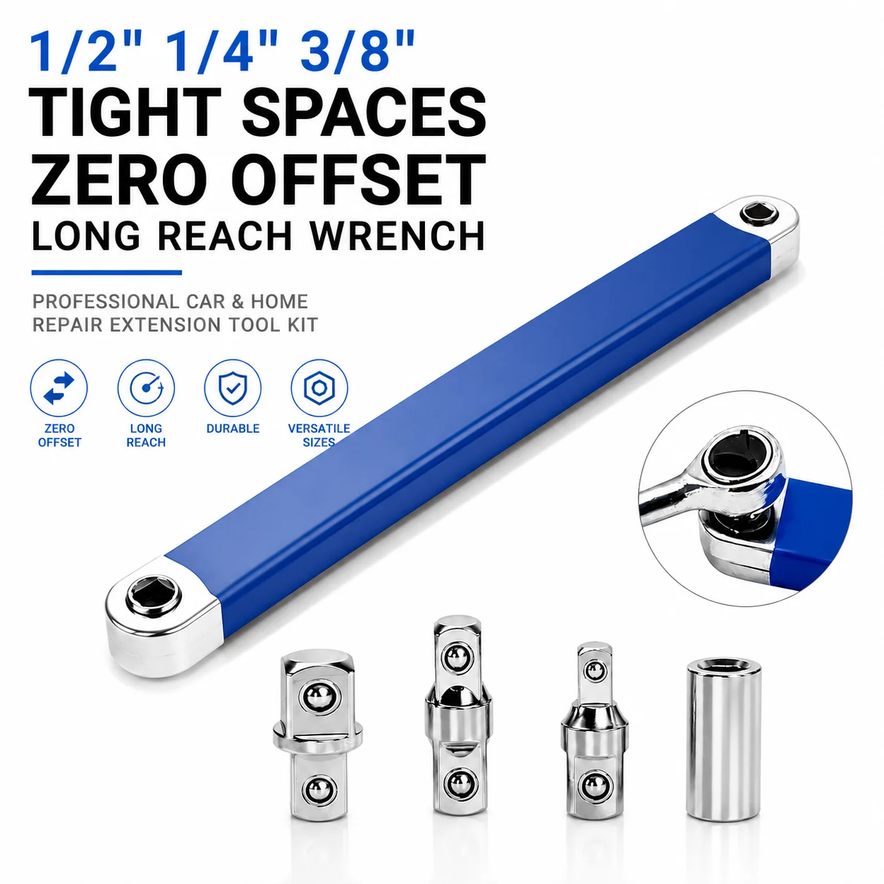 1/2" 1/4" 3/8" Tight Spaces Zero Offset Long Reach Wrench, Professional Car & Home Repair Extension Tool Kit
1/2" 1/4" 3/8" Tight Spaces Zero Offset Long Reach Wrench, Professional Car & Home Repair Extension Tool Kit