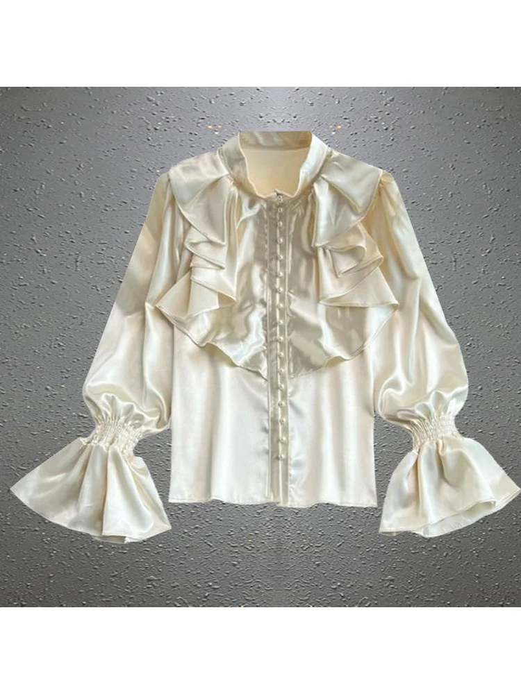 French Satin Lantern Sleeve Shirt For Women With A High-end Sense Of Standing Collar And Palace Style Retro High-end Shirt
French Satin Lantern Sleeve Shirt For Women With A High-end Sense Of Standing Collar And Palace Style Retro High-end Shirt