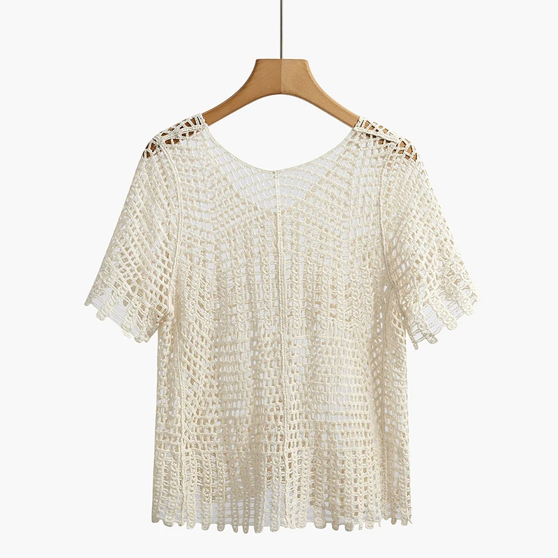 Boring Honey Round Collar Solid Colors Women's T-Shirt Hollow Out Short Sleeves Fashion Women Blouses Retro Knitted Tops Women
Boring Honey Round Collar Solid Colors Women's T-Shirt Hollow Out Short Sleeves Fashion Women Blouses Retro Knitted Tops Women