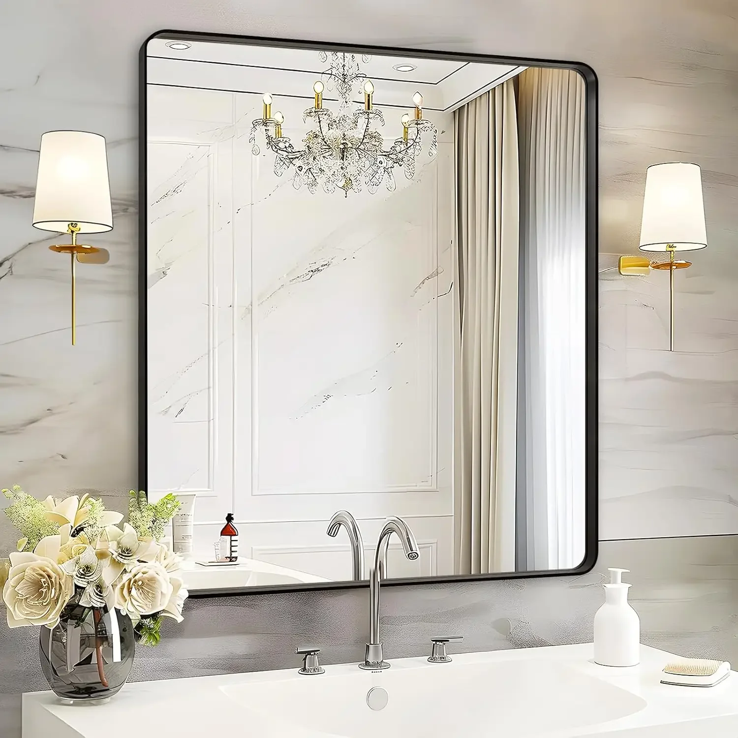 Black Bathroom Mirror Wall Mounted- 36x36 Inch Big Framed Mirror for Bathroom Over Sink, Square Brushed Large Vanity Mirror Hang
Black Bathroom Mirror Wall Mounted- 36x36 Inch Big Framed Mirror for Bathroom Over Sink, Square Brushed Large Vanity Mirror Hang