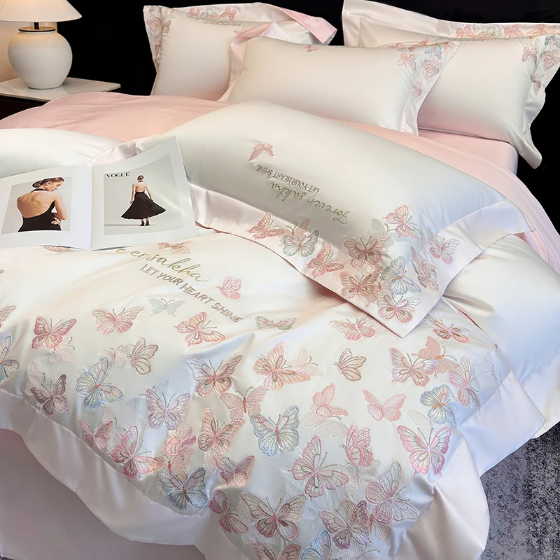 Luxury Butterfly Embroidery Bedding Set Premium 600TC Egyptian Cotton Duvet Cover Bed Sheet/Fitted Sheet Pillowcases 4Pcs
Luxury Butterfly Embroidery Bedding Set Premium 600TC Egyptian Cotton Duvet Cover Bed Sheet/Fitted Sheet Pillowcases 4Pcs
