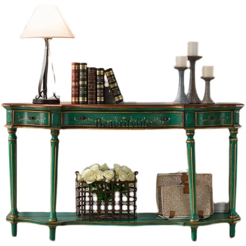 American three-bucket entrance table Solid wood entrance table against the wall Semicircular side cabinet Sofa back Several
American three-bucket entrance table Solid wood entrance table against the wall Semicircular side cabinet Sofa back Several