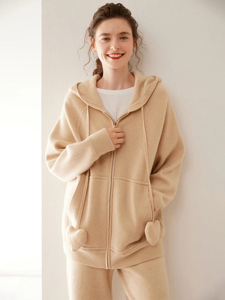 New Chic Women Hooded Cardigan 100% Cashmere Sweater Autumn Winter Luxury Zipper Coat Casual Loose Style Cashmere Knit Sweater
New Chic Women Hooded Cardigan 100% Cashmere Sweater Autumn Winter Luxury Zipper Coat Casual Loose Style Cashmere Knit Sweater