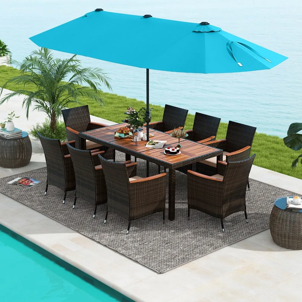 11PCS Patio Dining Set w/ 15ft Double-Sided Patio Umbrella (Base Included)
11PCS Patio Dining Set w/ 15ft Double-Sided Patio Umbrella (Base Included)
