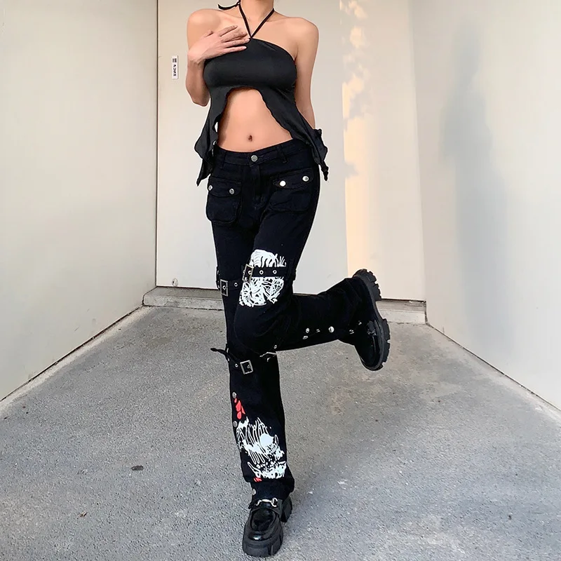 Autumn And Winter Women's Dark Street Style Fashionable Metal Buckle Contrasting Print High Waisted Workwear Jeans
Autumn And Winter Women's Dark Street Style Fashionable Metal Buckle Contrasting Print High Waisted Workwear Jeans