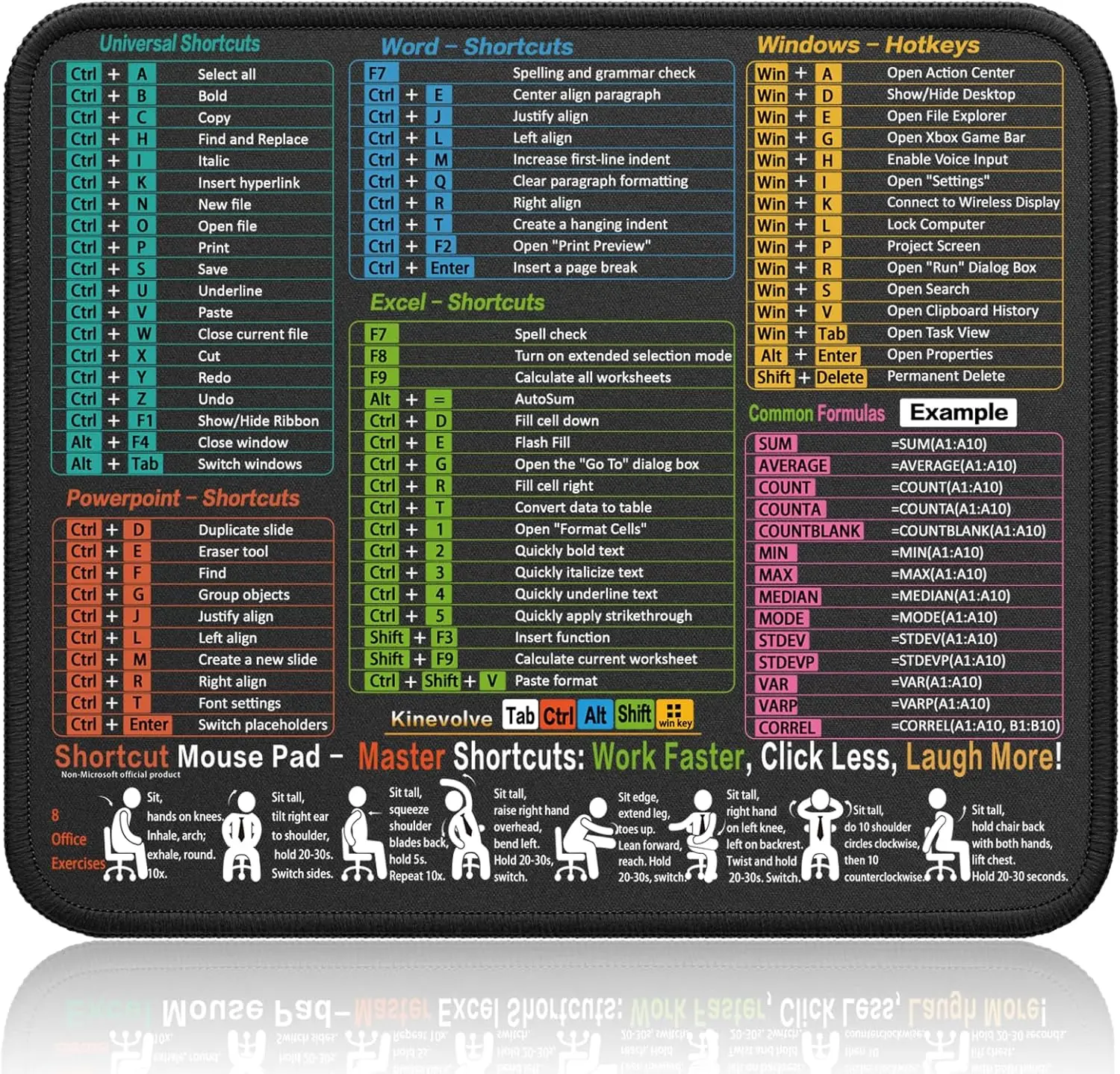 Excel & Office Shortcuts Mouse Pad – 11.8x9.8in Portable Desk Mat, Waterproof, Non-Slip, Stitched Edges
Excel & Office Shortcuts Mouse Pad – 11.8x9.8in Portable Desk Mat, Waterproof, Non-Slip, Stitched Edges