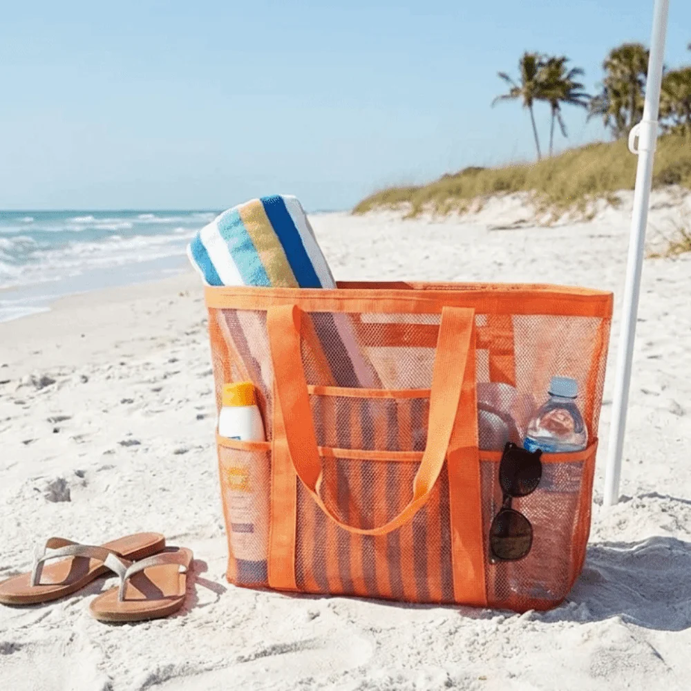 Large Capacity Mesh Beach Tote Bag Netting Fabric Multi-Pocket Striped Handbag Breathable Lightweight Pool Bag Summer
Large Capacity Mesh Beach Tote Bag Netting Fabric Multi-Pocket Striped Handbag Breathable Lightweight Pool Bag Summer