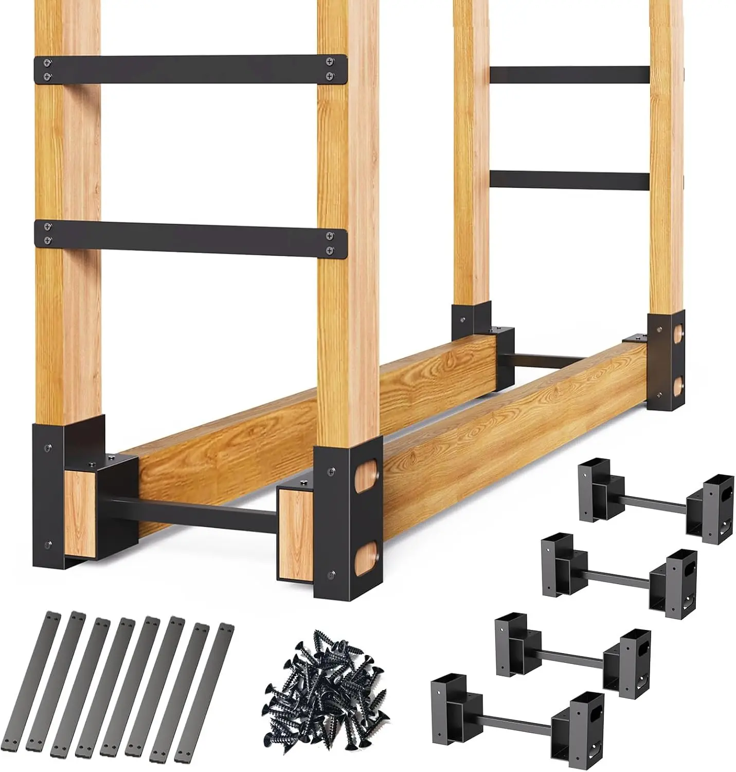 Adjustable Firewood Rack Set of 4, Black Wood Storage Brackets for Indoor Outdoor Fireplace and Fire Pits
Adjustable Firewood Rack Set of 4, Black Wood Storage Brackets for Indoor Outdoor Fireplace and Fire Pits