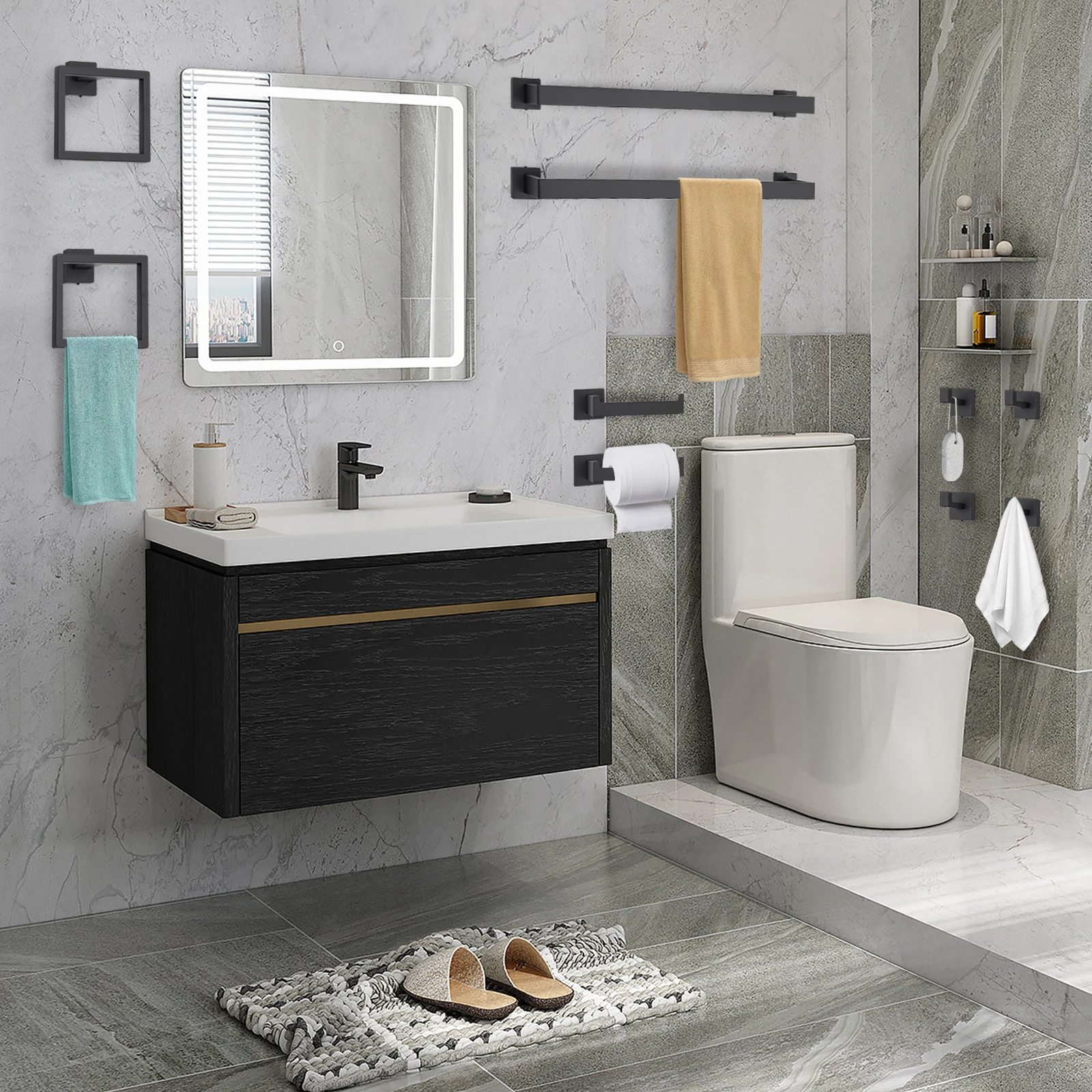 Matte Black Bathroom Accessories Set, 10-Pieces Matte Black Bathroom Accessories Set, Bath Towel Bar Set
Matte Black Bathroom Accessories Set, 10-Pieces Matte Black Bathroom Accessories Set, Bath Towel Bar Set