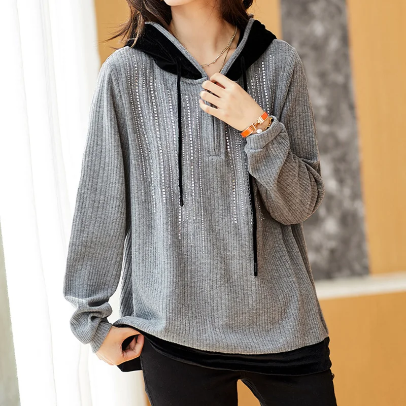 Spring Autumn New Fashion Long Sleeve Hooded Sweatshirts Women High Street Casual Drawstring Rhinestone Loose Chic Pullovers
Spring Autumn New Fashion Long Sleeve Hooded Sweatshirts Women High Street Casual Drawstring Rhinestone Loose Chic Pullovers