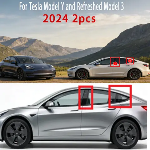 2021-2024 2pcs Covers Center Film Column B C Pillar Posts Sticker Car Accessories For Tesla Model Y and Refreshed Model 3