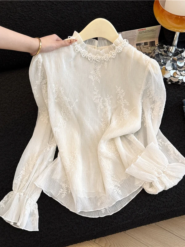 Ele Embroidered Loose Women's Top Beautiful Texture Spring Long Sve White irt Unique Base Layer irt French Sle
Ele Embroidered Loose Women's Top Beautiful Texture Spring Long Sve White irt Unique Base Layer irt French Sle