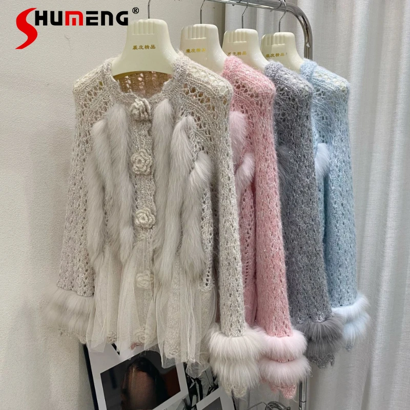 Women 2025 Autumn Winter New Princess Style Faux Fur Splicing Sweater Fur Coats Female Hollow Out Mesh Gauze Knitted Cardigan
Women 2025 Autumn Winter New Princess Style Faux Fur Splicing Sweater Fur Coats Female Hollow Out Mesh Gauze Knitted Cardigan