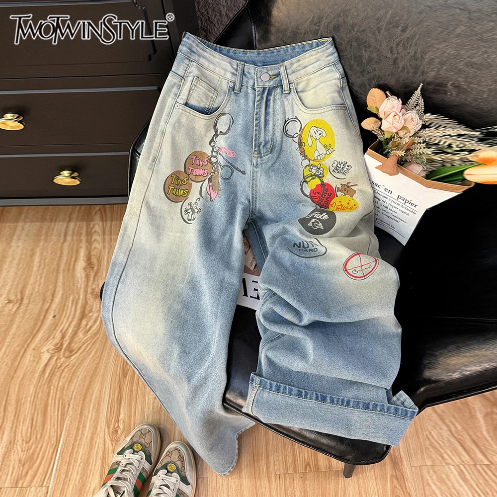 TWOTWINSTYLE Designer Loose Printing Denim Pants For Women High Waist Spliced Zipper Temperament Jeans Female Fashion KPA518207
TWOTWINSTYLE Designer Loose Printing Denim Pants For Women High Waist Spliced Zipper Temperament Jeans Female Fashion KPA518207