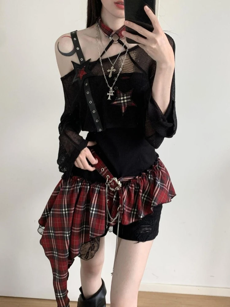 Korea Y2K Spicy Girl Design Irregular Sets Plaid Spliced Strapless Dress Set Women Long Sleeve Sun Protection Cover Up Suit 2025
Korea Y2K Spicy Girl Design Irregular Sets Plaid Spliced Strapless Dress Set Women Long Sleeve Sun Protection Cover Up Suit 2025