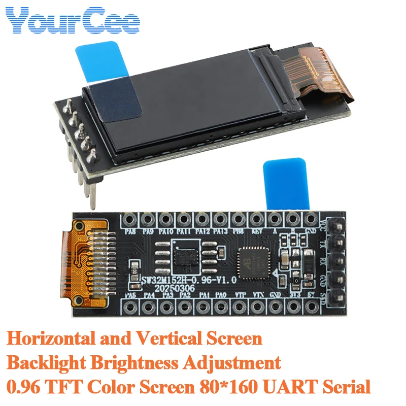 0.96 Inch 0.96" TFT Color Screen Serial LCD Display 80*160 SW32M55A4 MCU Development Board Horizontal and Vertical Screen
0.96 Inch 0.96" TFT Color Screen Serial LCD Display 80*160 SW32M55A4 MCU Development Board Horizontal and Vertical Screen