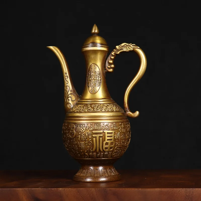 Brass "Hundred Blessings" Ornament, Copper Tall Wine Flask, Antique-Style Decorative Gift with Buddhist Scripture Pap
Brass "Hundred Blessings" Ornament, Copper Tall Wine Flask, Antique-Style Decorative Gift with Buddhist Scripture Pap