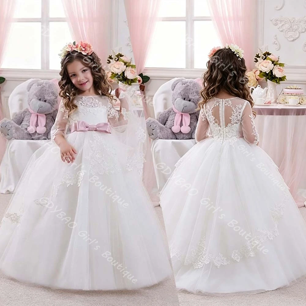 Customized Lace Wedding Dress for Flower Girls 3/4 Sleeves Tiered Tulle First Communion Dress with Bow Birthday Party Ball Gown
Customized Lace Wedding Dress for Flower Girls 3/4 Sleeves Tiered Tulle First Communion Dress with Bow Birthday Party Ball Gown
