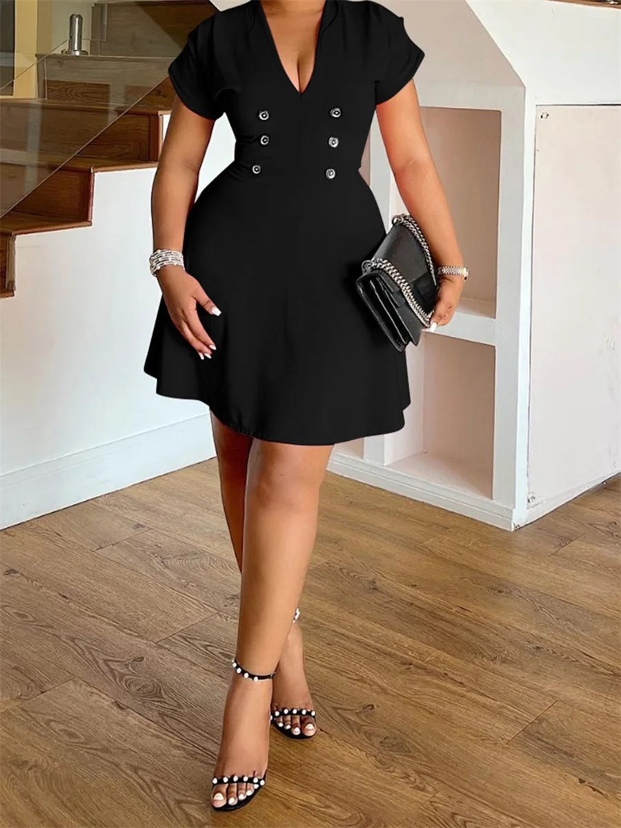 New Women Plus Size Dress Solid Color Buttons V-Neck Short Sleeve Dress Summer Casual A-line Dress XL-5XL
New Women Plus Size Dress Solid Color Buttons V-Neck Short Sleeve Dress Summer Casual A-line Dress XL-5XL