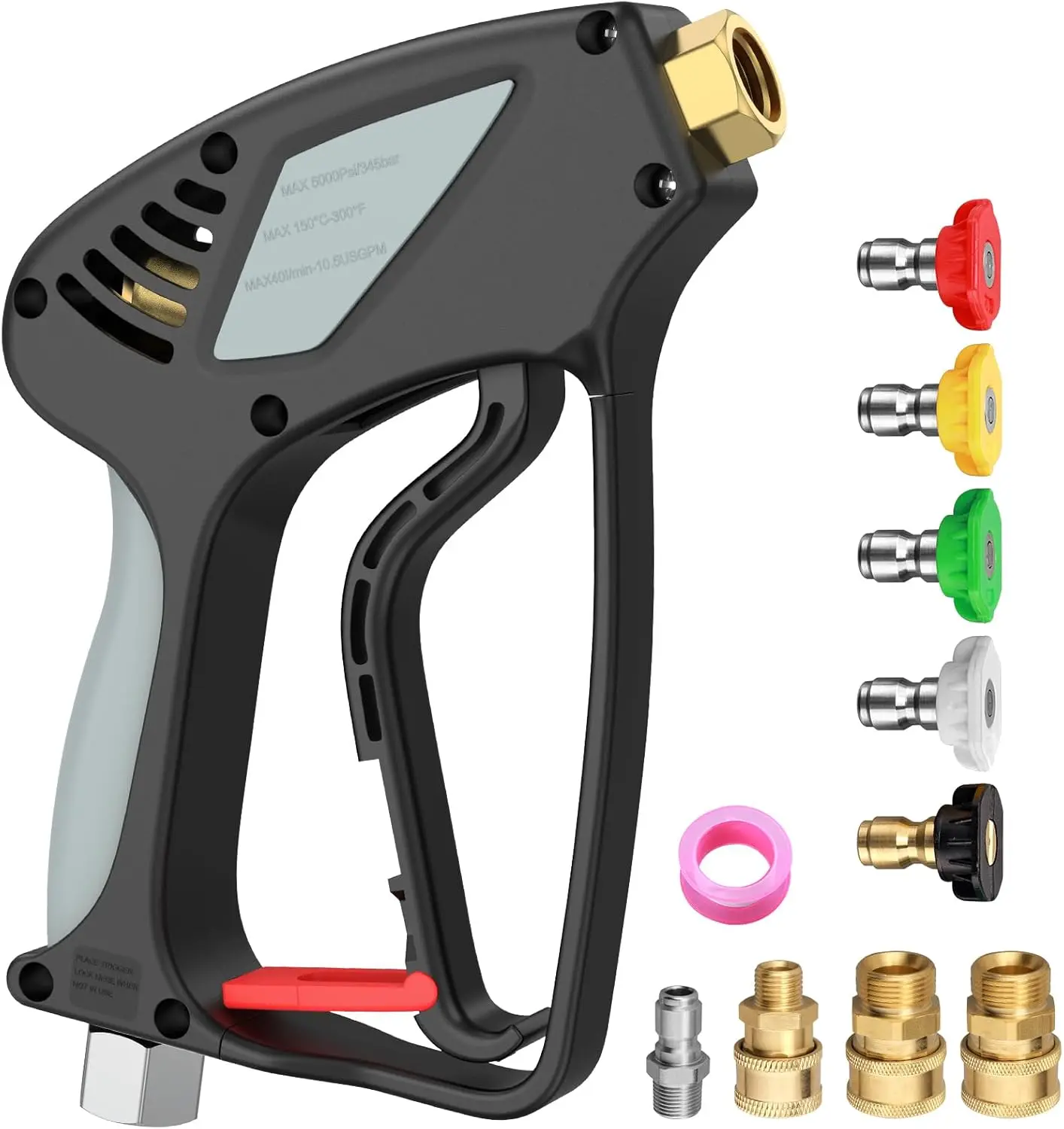 Short Pressure Washer Gun 5000 PSI/10.5 GPM - 3/8" 360 Degree Swivel USA-NPT Thread Quick Connector for Gas Power Washer
Short Pressure Washer Gun 5000 PSI/10.5 GPM - 3/8" 360 Degree Swivel USA-NPT Thread Quick Connector for Gas Power Washer