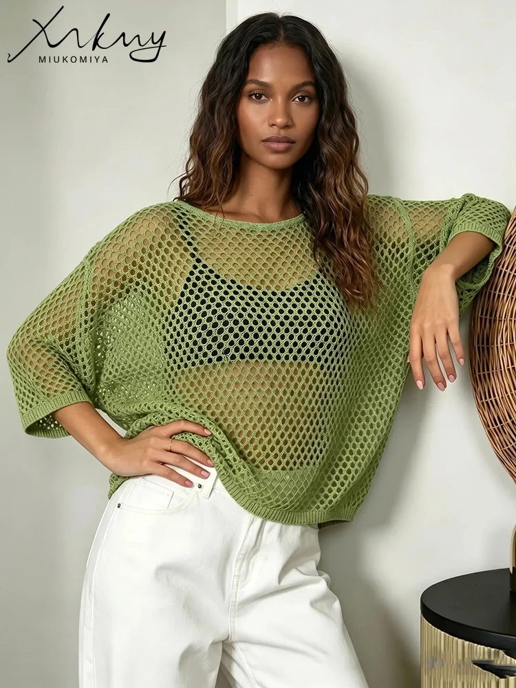 MiuKoMiYa Summer Knitted Hollow Out Tops For Women Loose Transparent Blouse Ladies Sexy Oversize See Through Pullover
MiuKoMiYa Summer Knitted Hollow Out Tops For Women Loose Transparent Blouse Ladies Sexy Oversize See Through Pullover